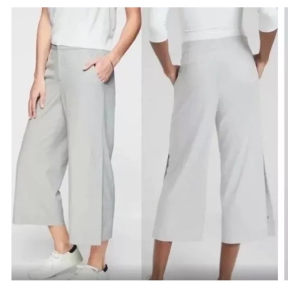 Athleta Pants - Athleta Tribeca Light Gray Wide Leg Cropped Track Pants Size 2